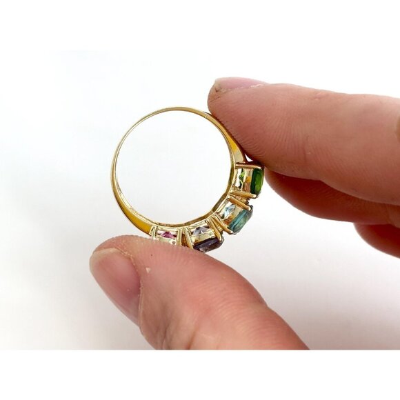 Multi Gemstone Pink Topaz, Peridot,  & Aquamarine Vintage Ring - sz 8 - Picture 8 of 10